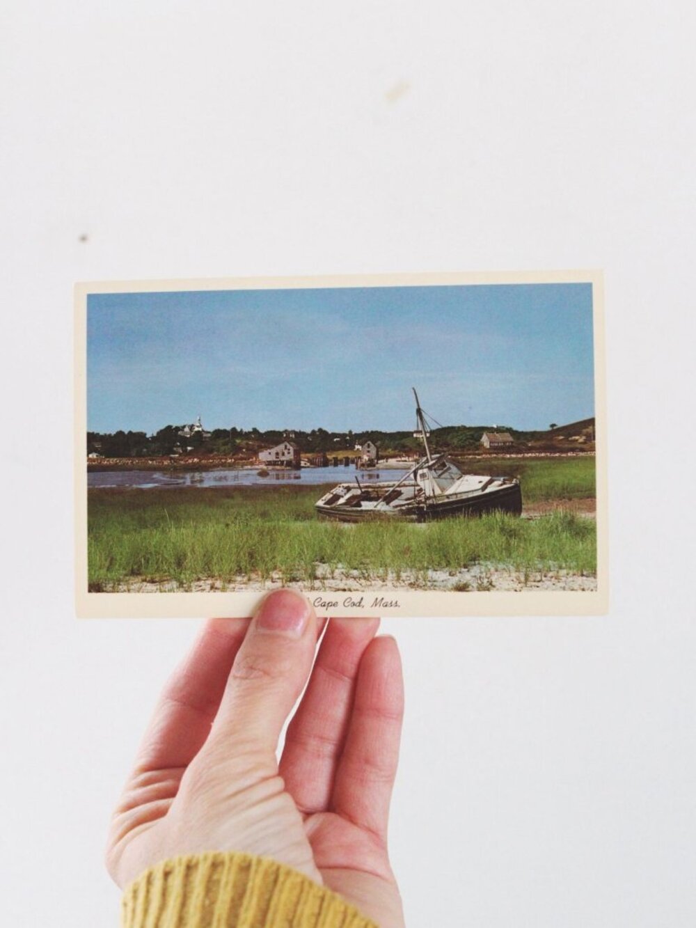 Vintage Cape Cod Postcard With Derelict Boat & Fishing Shacks Wellfleet Scene Un
